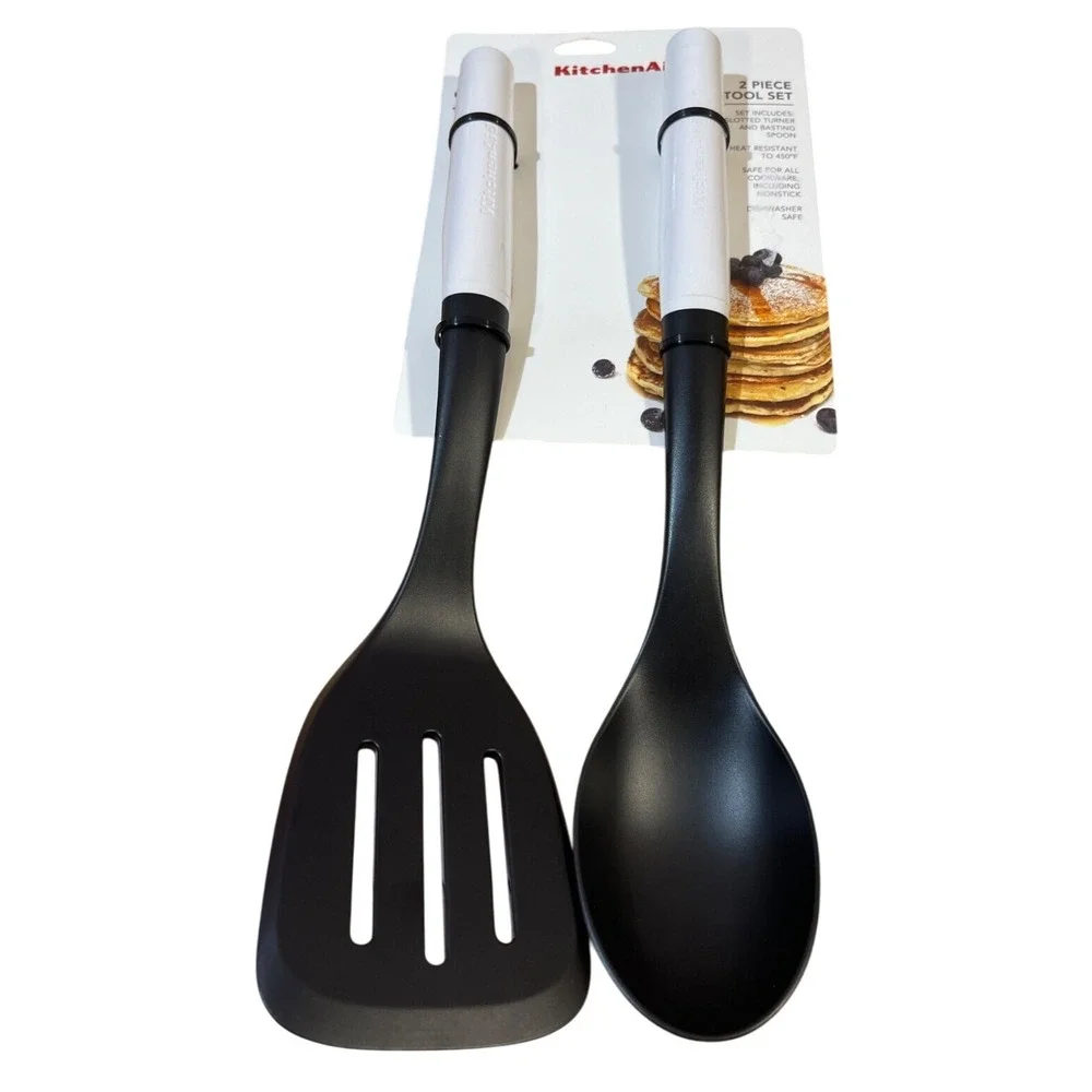 KITCHENAID White 2Pc. Slotted Turner & Basting Spoon Tool SET NEW WITH TAGS!